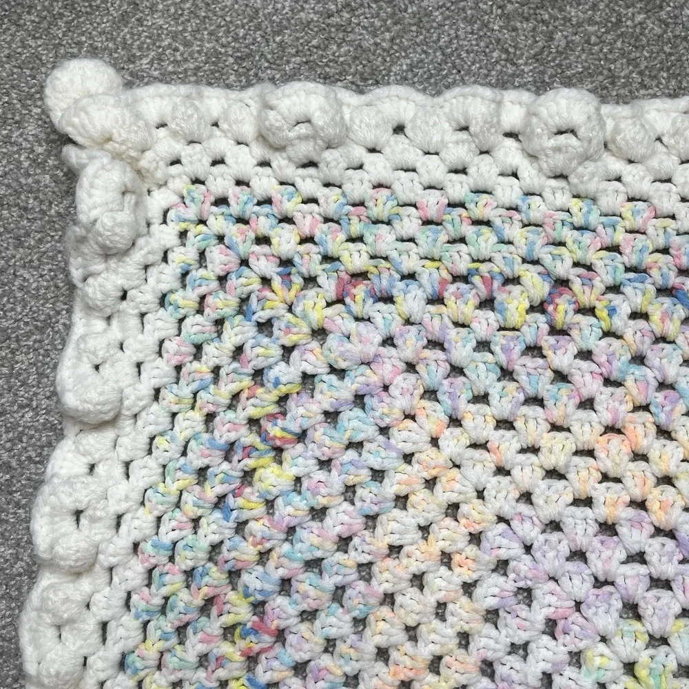Beautiful Pastel Handmade Crochet Afghan Baby Blanket Multicolor Square